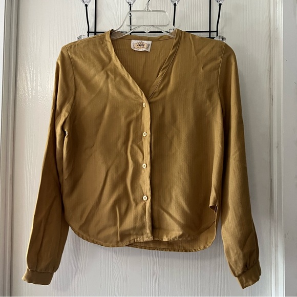 Nifty Vintage Mustard Stripped Button-Down Blouse - Picture 1 of 4